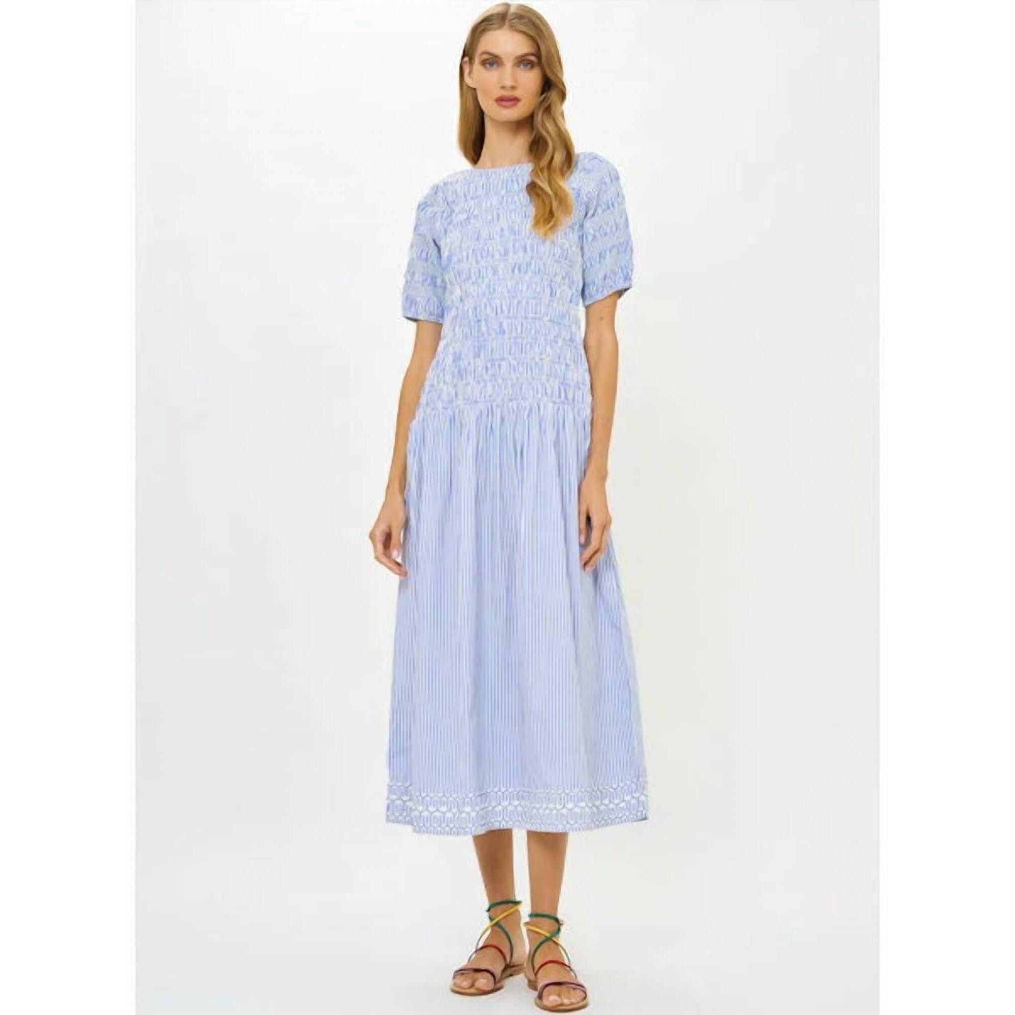 New Oliphant Smocked Drop Waist Maxi Dress In Sconset Blue